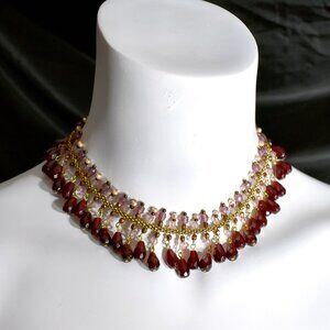 Vintage Avon Red and Purple Gold Bib Choker Necklace Egyptian Revival